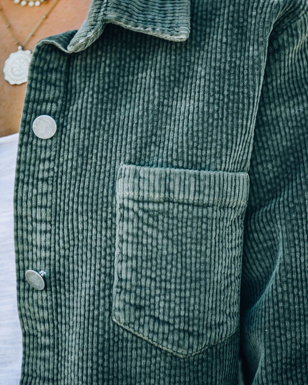 Tristan Frayed Cotton Corduroy Shacket - Olive - FINAL SALE sold by Vici product image thumbnail 4