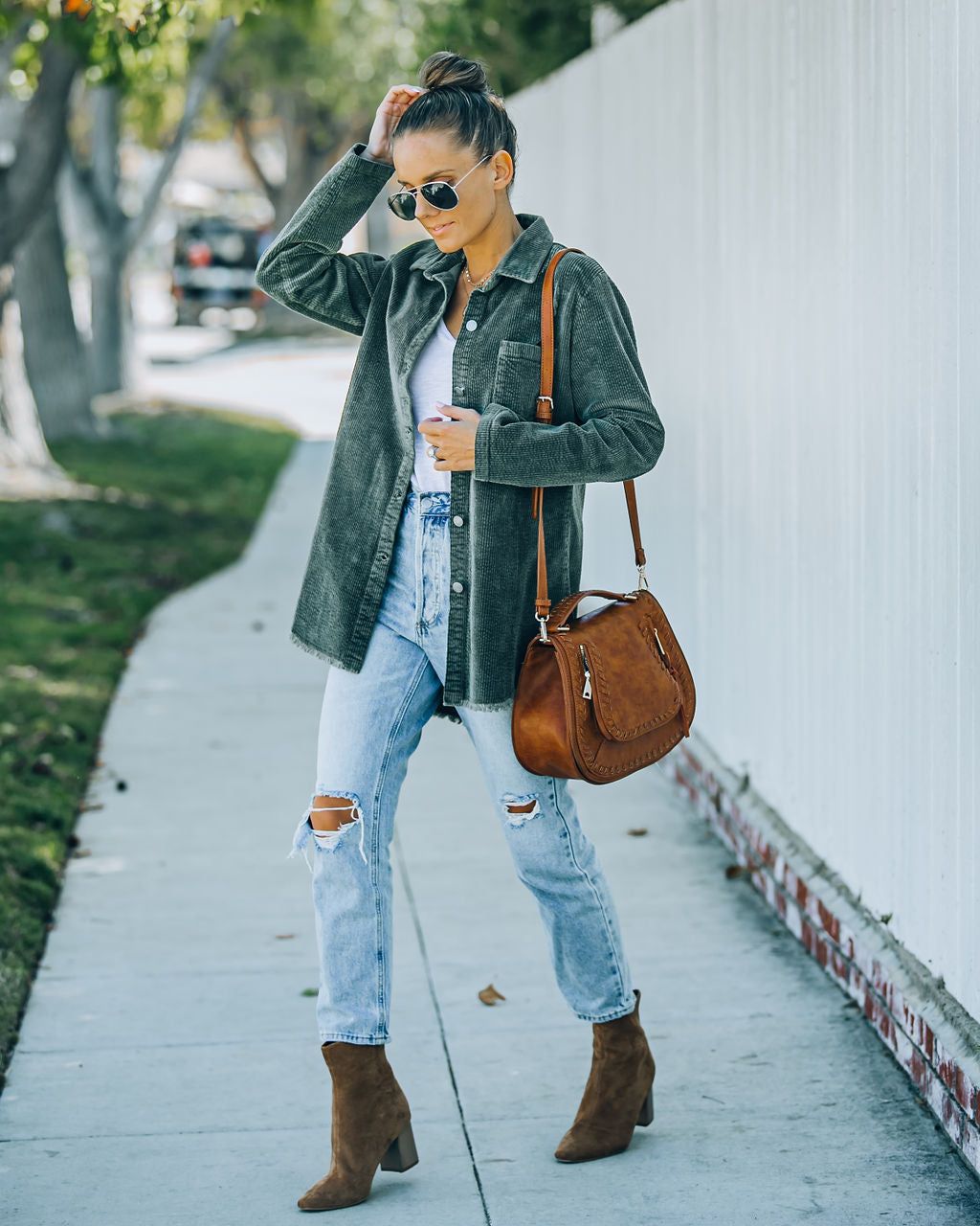 Tristan Frayed Cotton Corduroy Shacket - Olive - FINAL SALE sold by Vici product image thumbnail 7