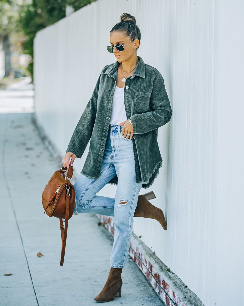 Tristan Frayed Cotton Corduroy Shacket - Olive - FINAL SALE sold by Vici product image thumbnail 8