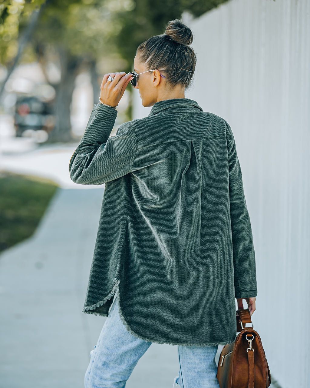 Tristan Frayed Cotton Corduroy Shacket - Olive - FINAL SALE sold by Vici product image thumbnail 2