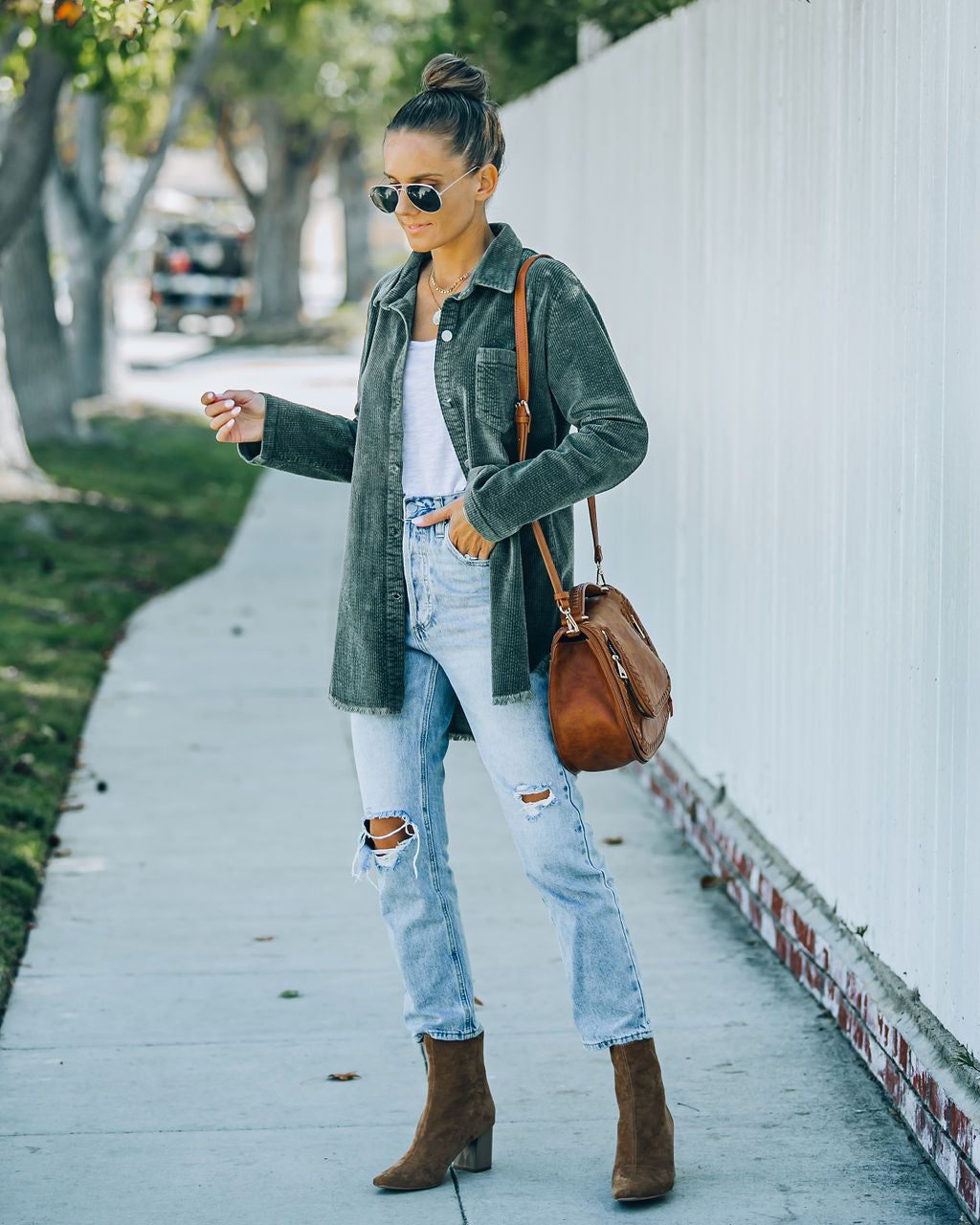 Tristan Frayed Cotton Corduroy Shacket - Olive - FINAL SALE sold by Vici product image thumbnail 10