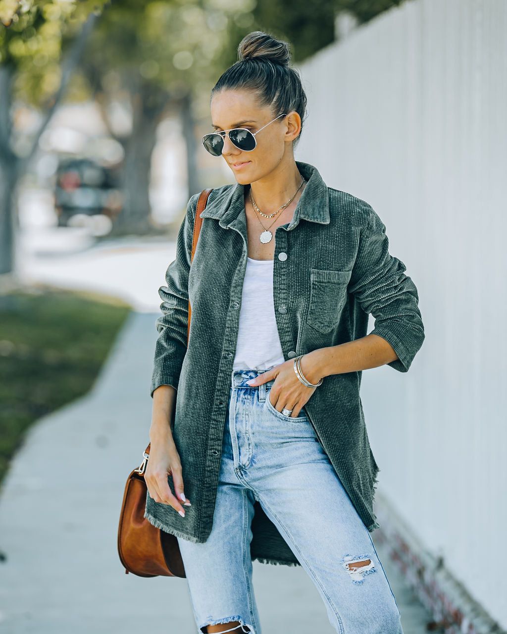 Tristan Frayed Cotton Corduroy Shacket - Olive - FINAL SALE sold by Vici product image thumbnail 9