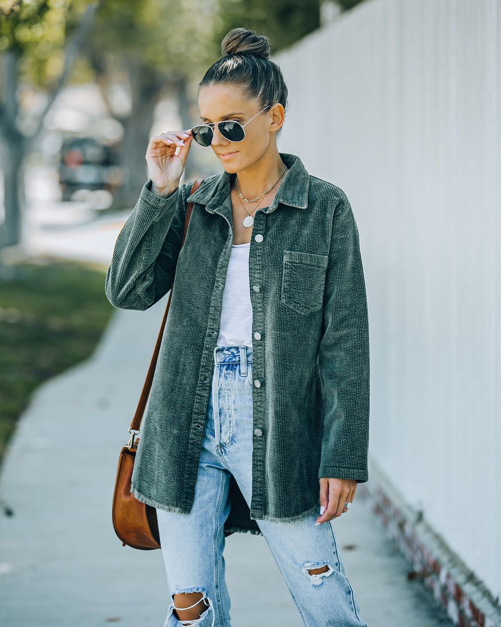 Tristan Frayed Cotton Corduroy Shacket - Olive - FINAL SALE sold by Vici product image thumbnail 3