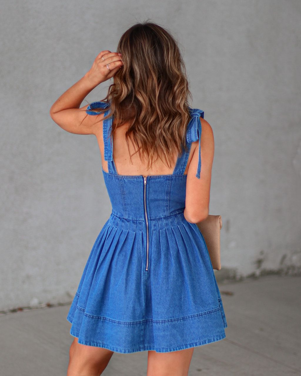 paxton-shoulder-tie-denim-mini-dress-1 sold by Vici product image thumbnail 4