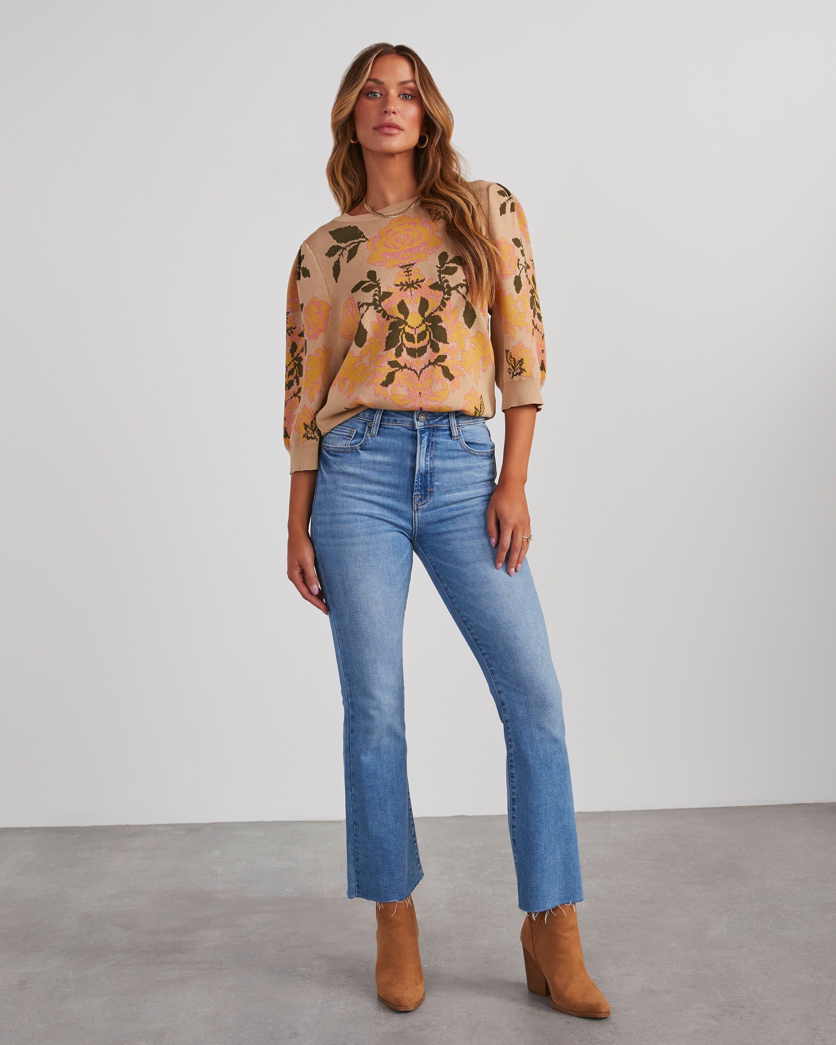 Grateful Vines Floral Knit Puff Sleeve Top sold by Vici