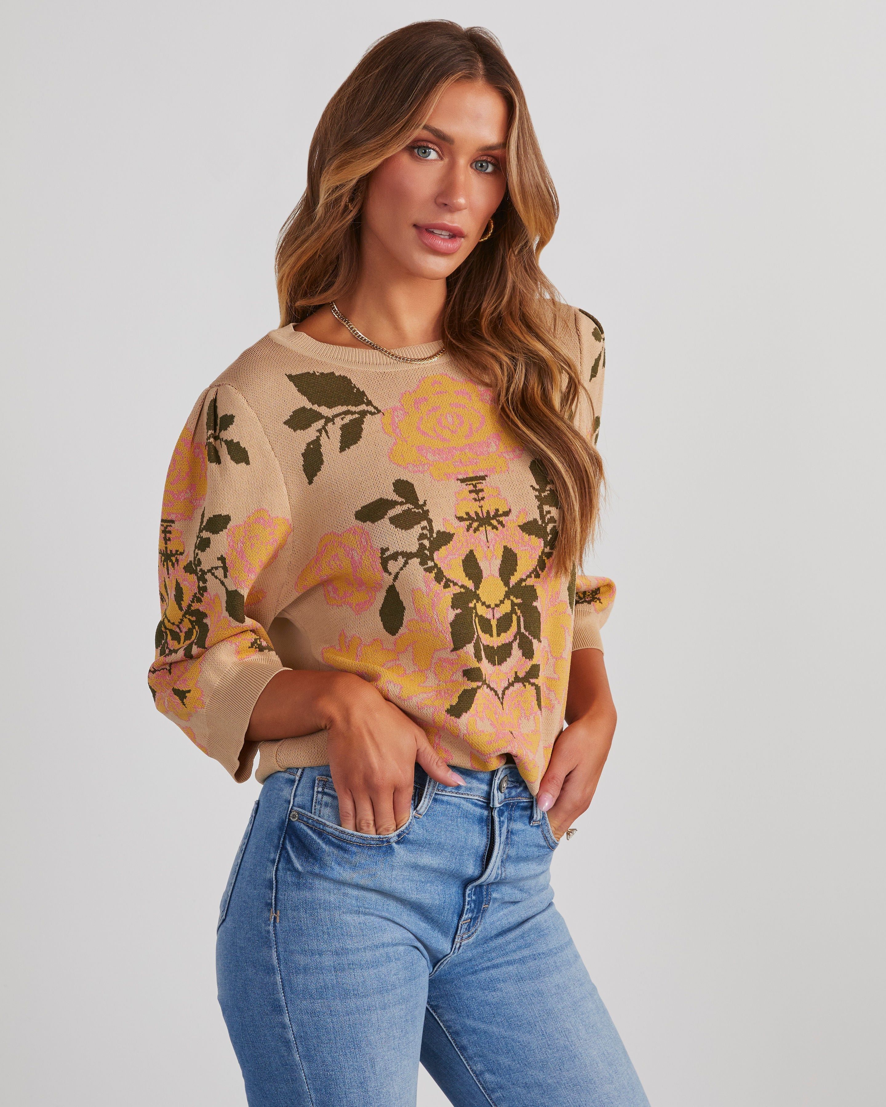 Grateful Vines Floral Knit Puff Sleeve Top sold by Vici product image thumbnail 3