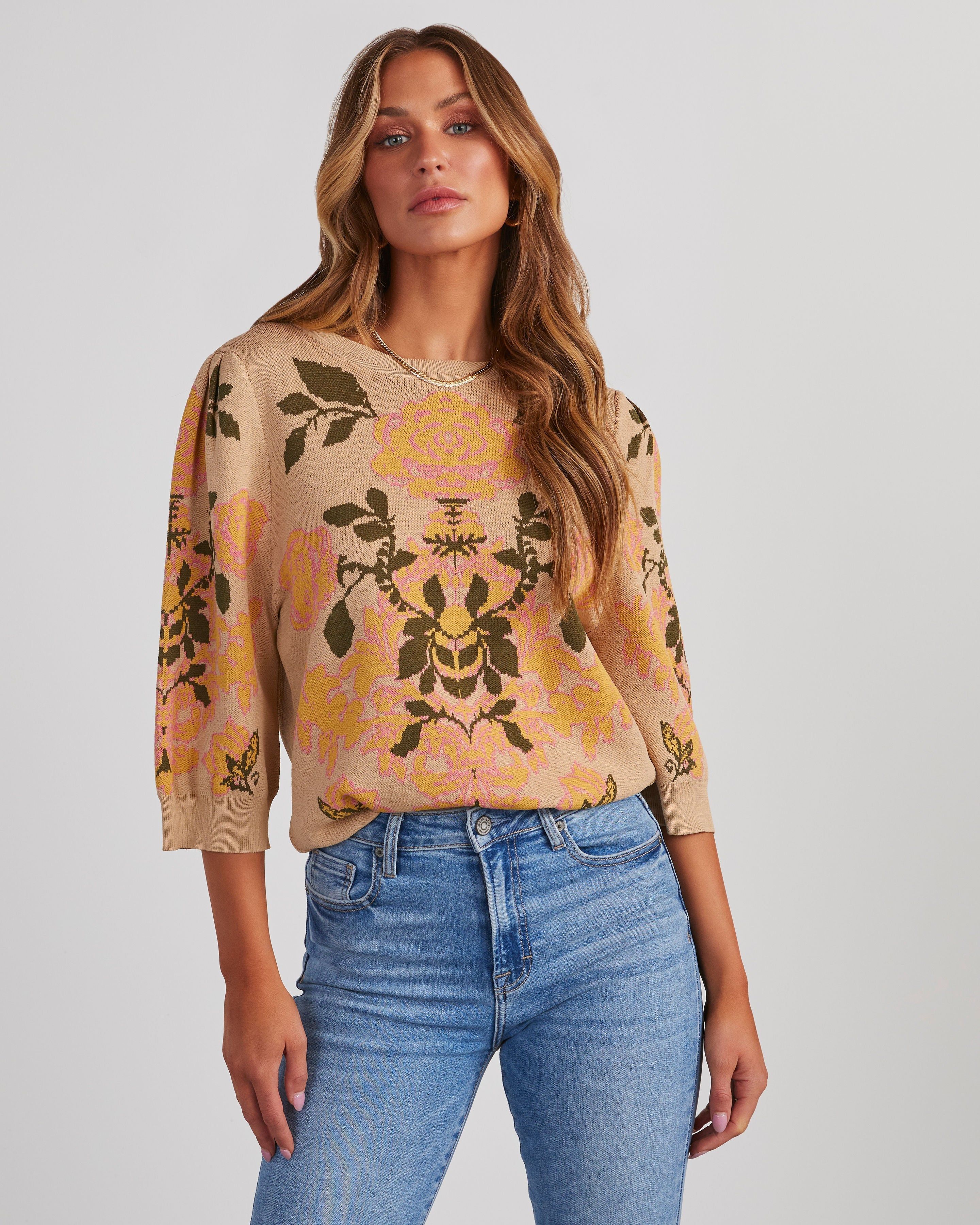 Grateful Vines Floral Knit Puff Sleeve Top sold by Vici product image thumbnail 2