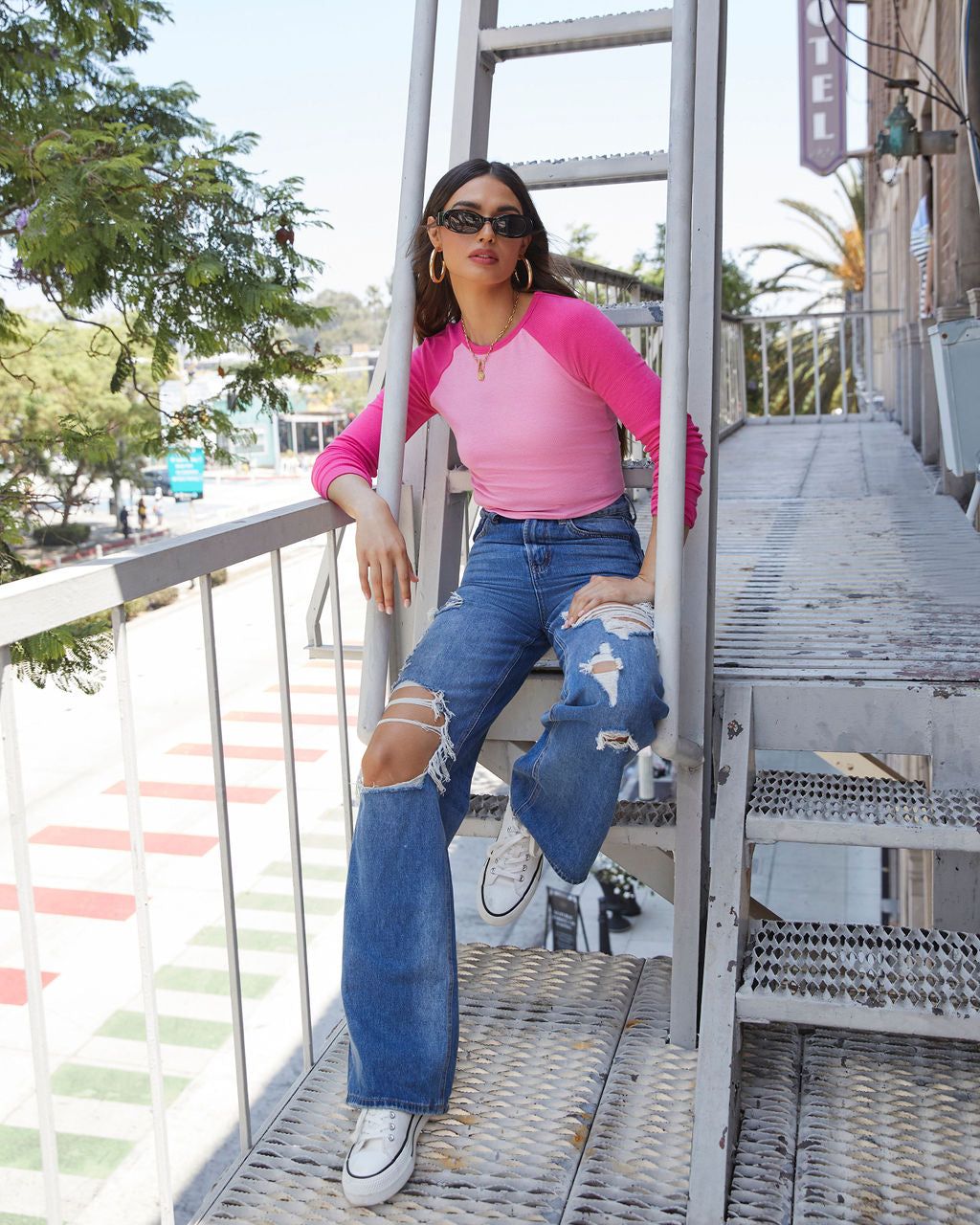 Martine Cropped Long Sleeve Top - Pink - SALE sold by Vici product image thumbnail 2