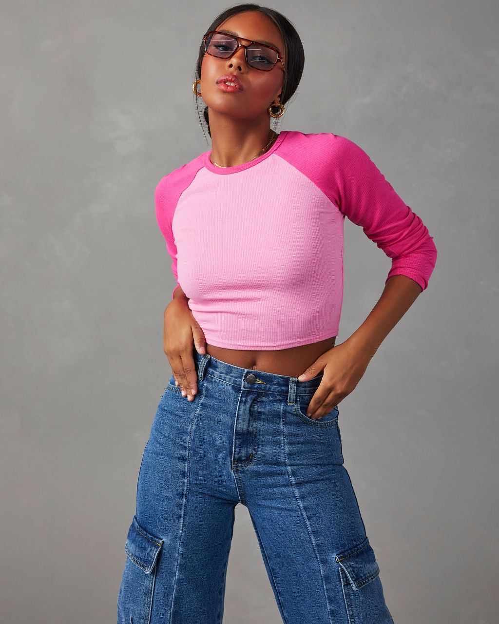 Martine Cropped Long Sleeve Top - Pink - SALE sold by Vici product image thumbnail 6