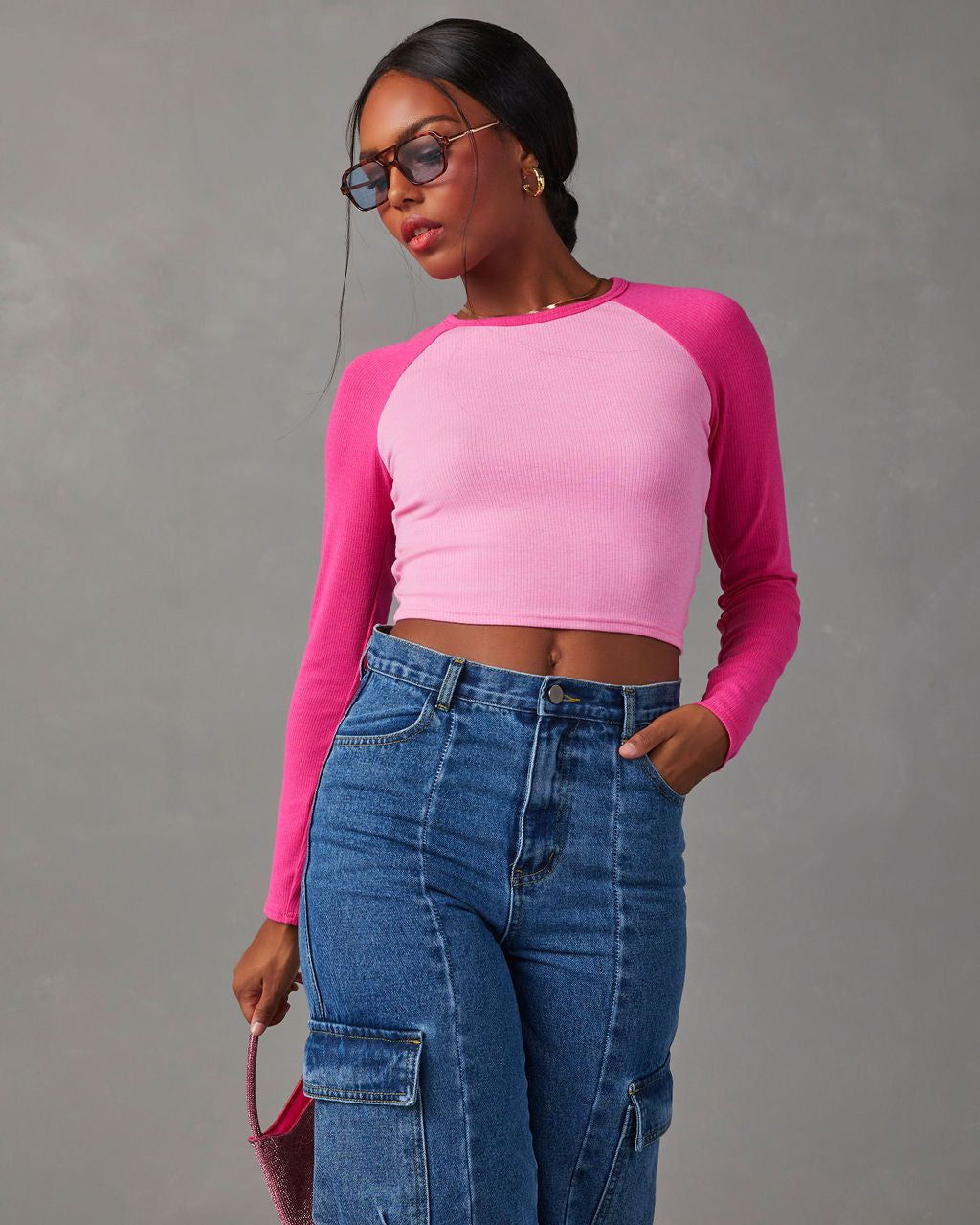 Martine Cropped Long Sleeve Top - Pink - SALE sold by Vici product image thumbnail 4