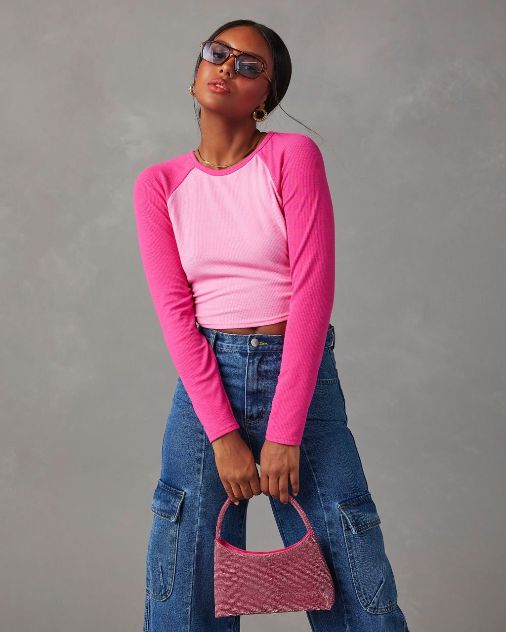 Martine Cropped Long Sleeve Top - Pink - SALE sold by Vici