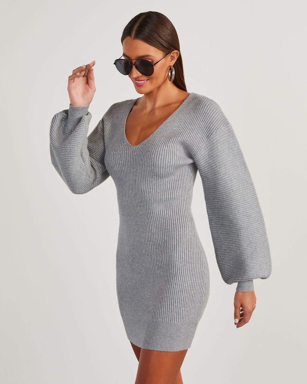 Fall Is Mine Ribbed Mini Sweater Dress - Grey - SALE sold by Vici product image thumbnail 3