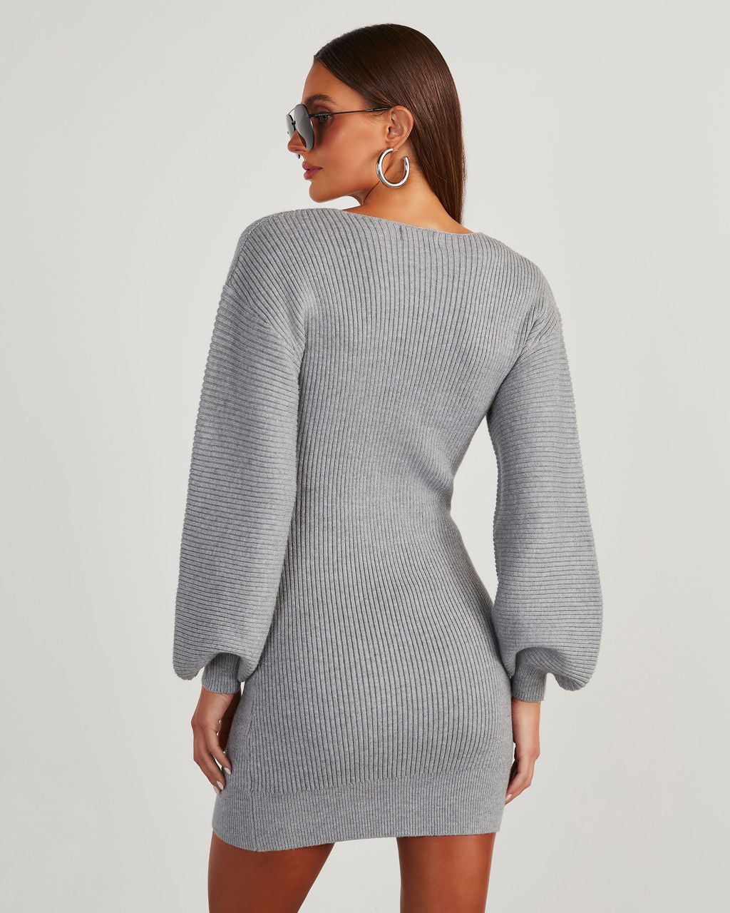 Fall Is Mine Ribbed Mini Sweater Dress - Grey - SALE sold by Vici product image thumbnail 4