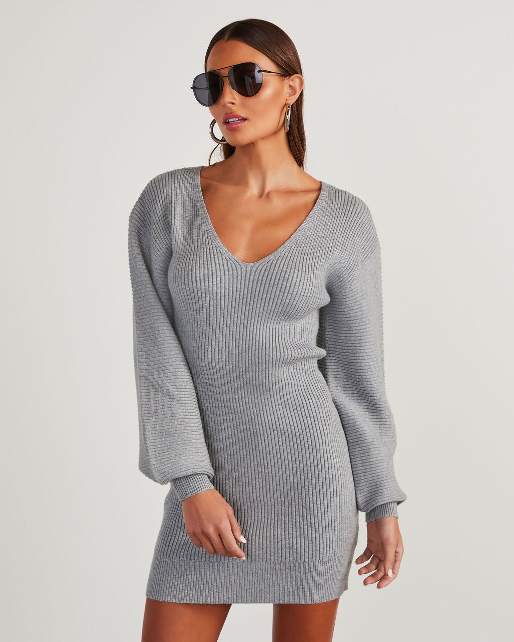 Fall Is Mine Ribbed Mini Sweater Dress - Grey - SALE sold by Vici product image thumbnail 2