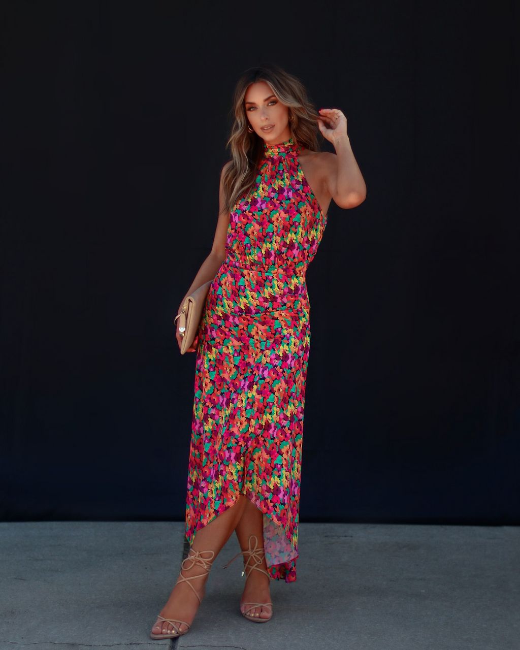 Among The Flowers Halter Midi Dress - FINAL SALE sold by Vici