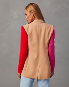 This Or That Pocketed Colorblock Blazer - Pink/Orange Multi sold by Vici