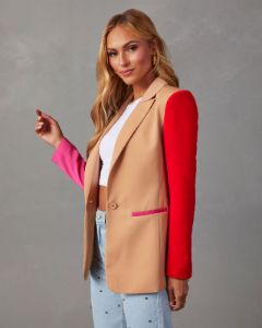 This Or That Pocketed Colorblock Blazer - Pink/Orange Multi sold by Vici