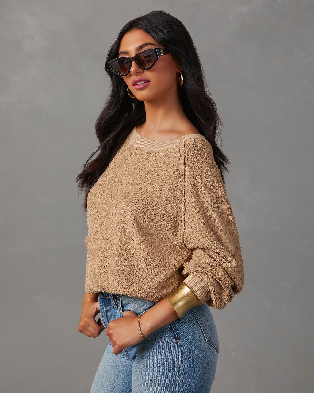 Harrington Crew Neck Pullover Sweater - Taupe sold by Vici product image thumbnail 3