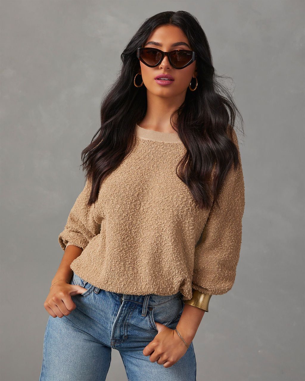 Harrington Crew Neck Pullover Sweater - Taupe sold by Vici product image thumbnail 6