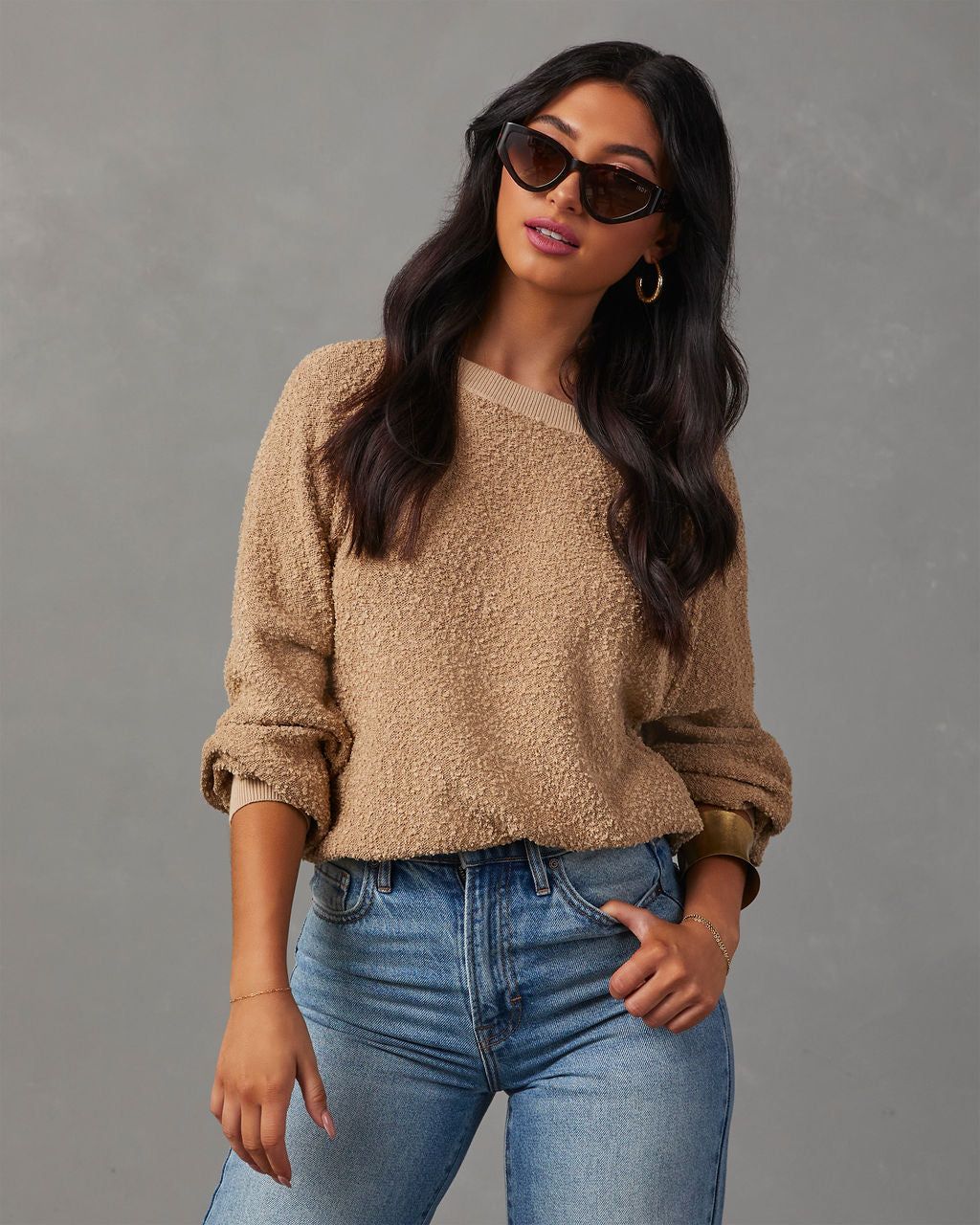 Harrington Crew Neck Pullover Sweater - Taupe sold by Vici