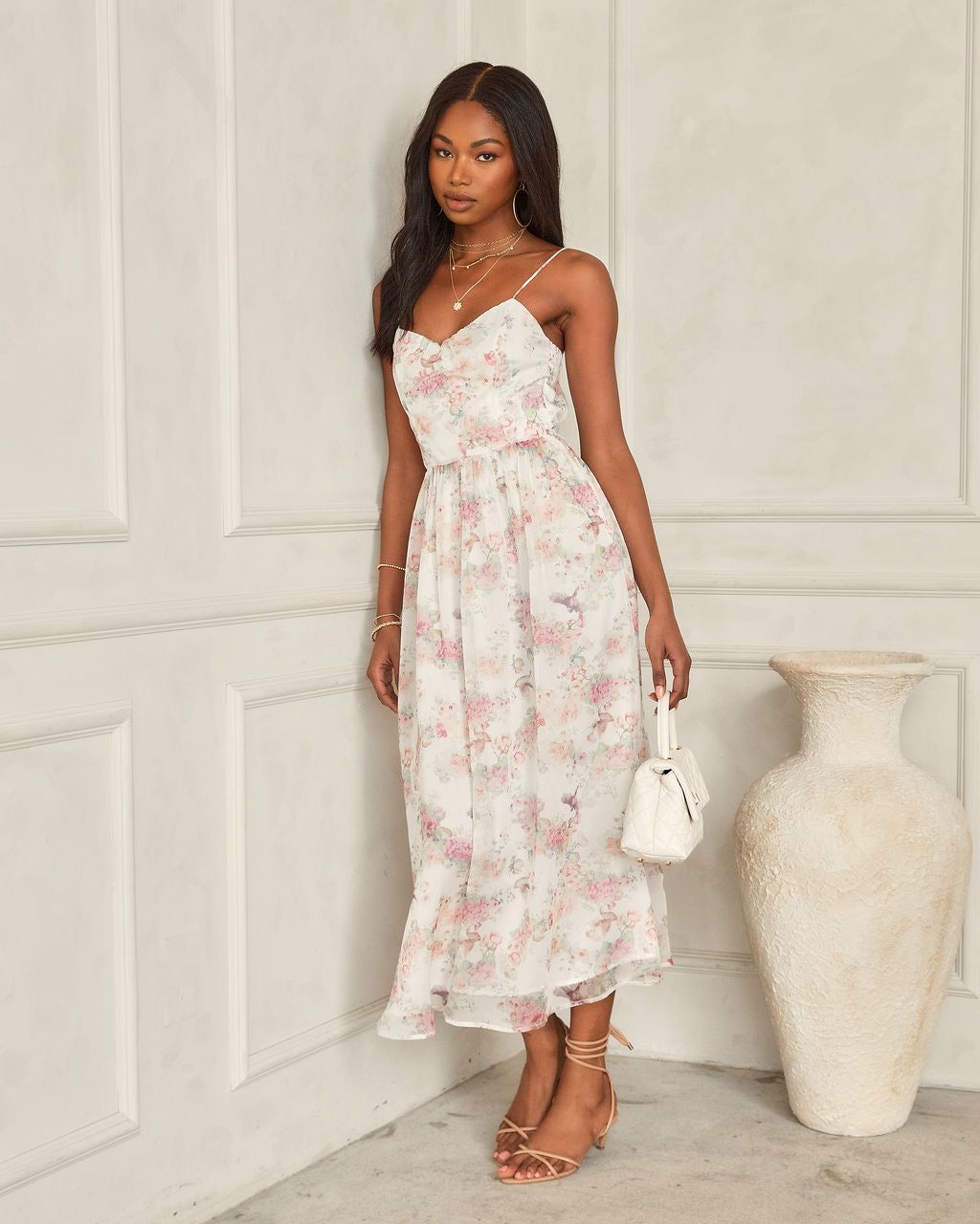 Birds Paradise Floral Chiffon Midi Dress - FINAL SALE sold by Vici