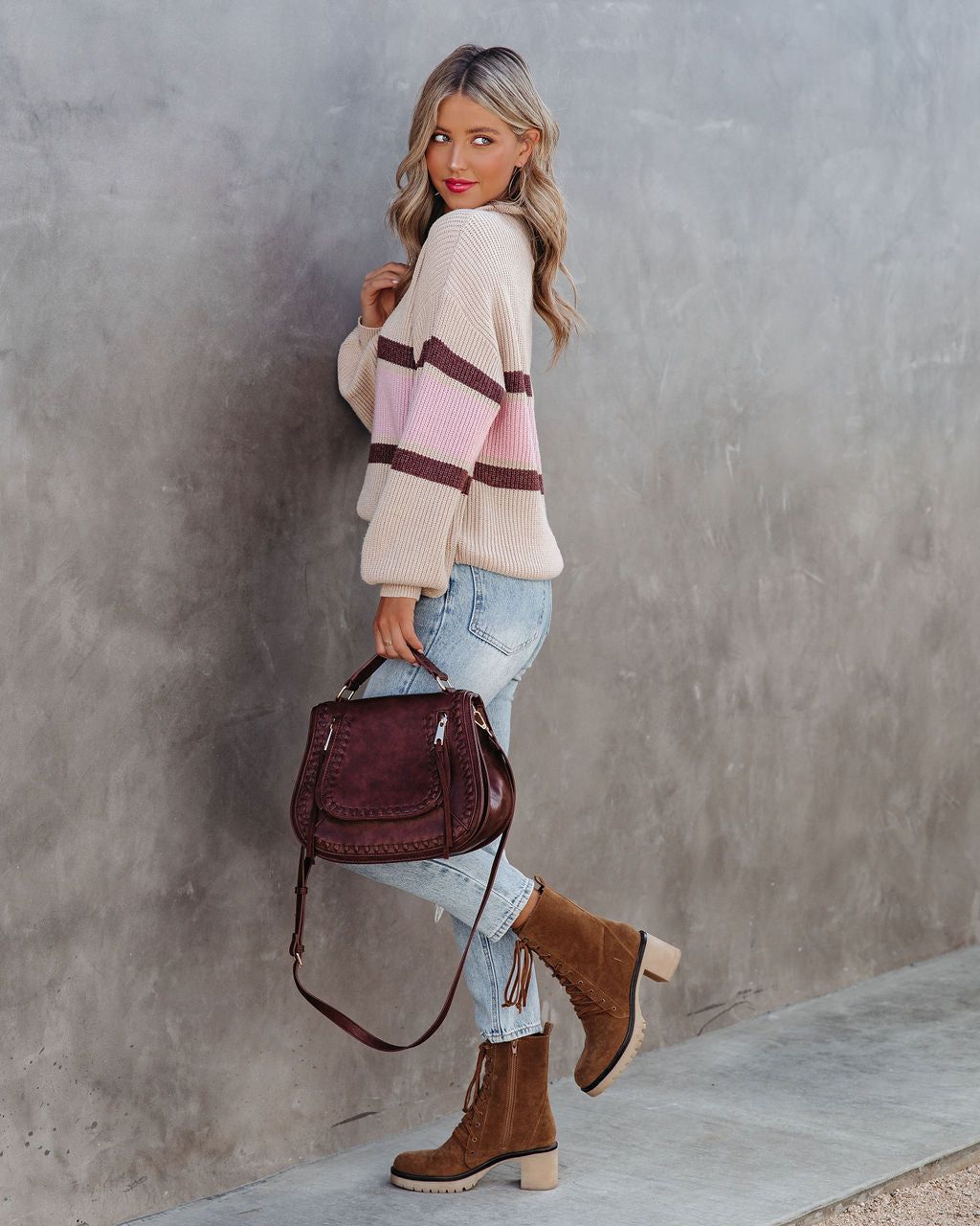 Raeya Striped Half Zip Knit Sweater - Oat - FINAL SALE sold by Vici product image thumbnail 8