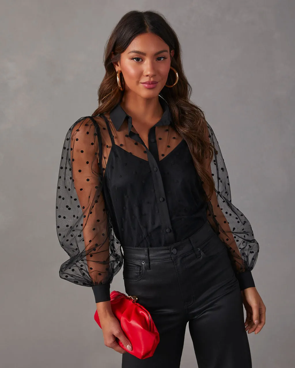 Bonjour Mon Amour Tulle Polka Dot Button Down Top sold by Vici product image thumbnail 5