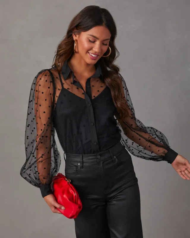 Bonjour Mon Amour Tulle Polka Dot Button Down Top made by Vici