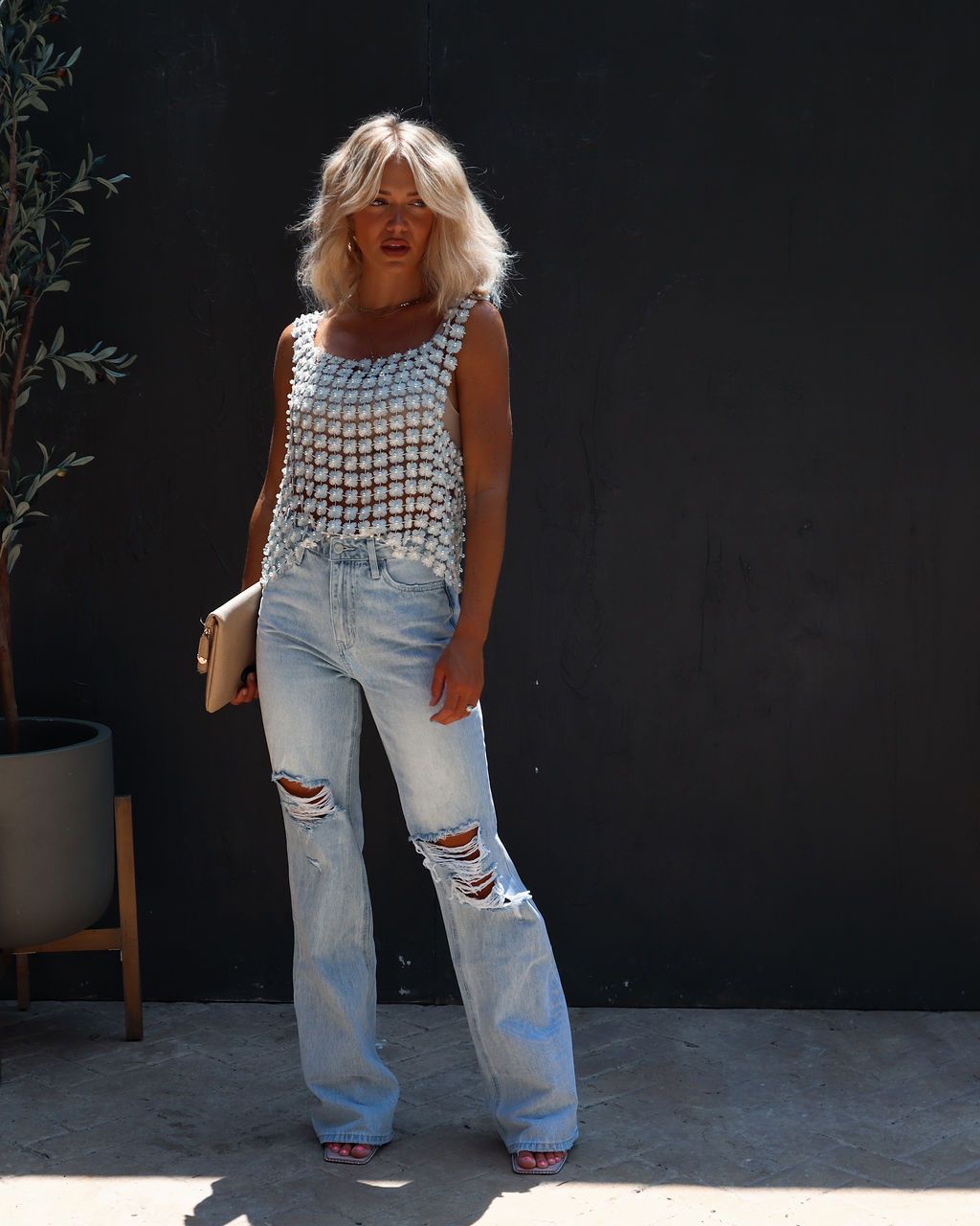 Cazzie Flower Pearl Embellished Top - Cream sold by Vici product image thumbnail 6