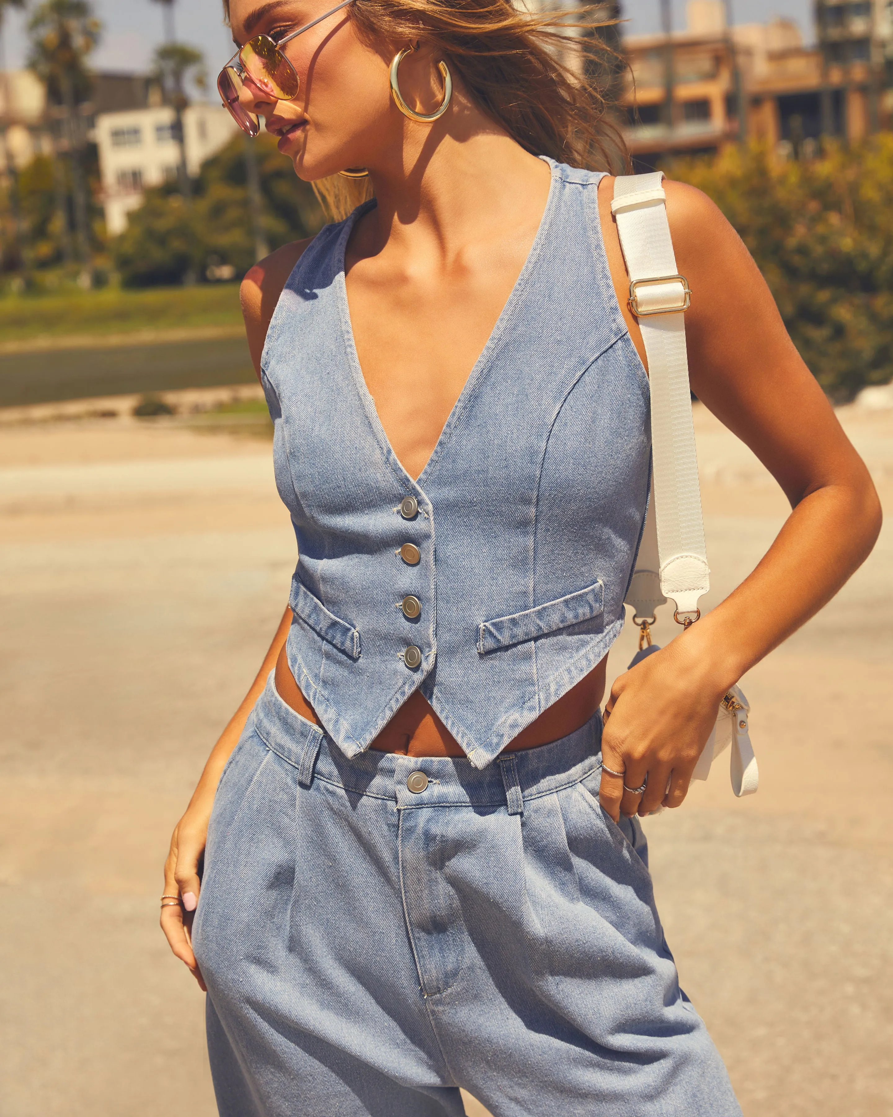Dallas Button Front Denim Vest Top sold by Vici product image thumbnail 5