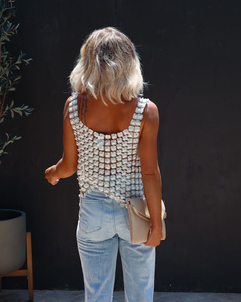 Cazzie Flower Pearl Embellished Top - Cream sold by Vici product image thumbnail 4