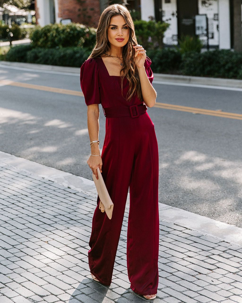 Avril Satin Belted Jumpsuit sold by Vici