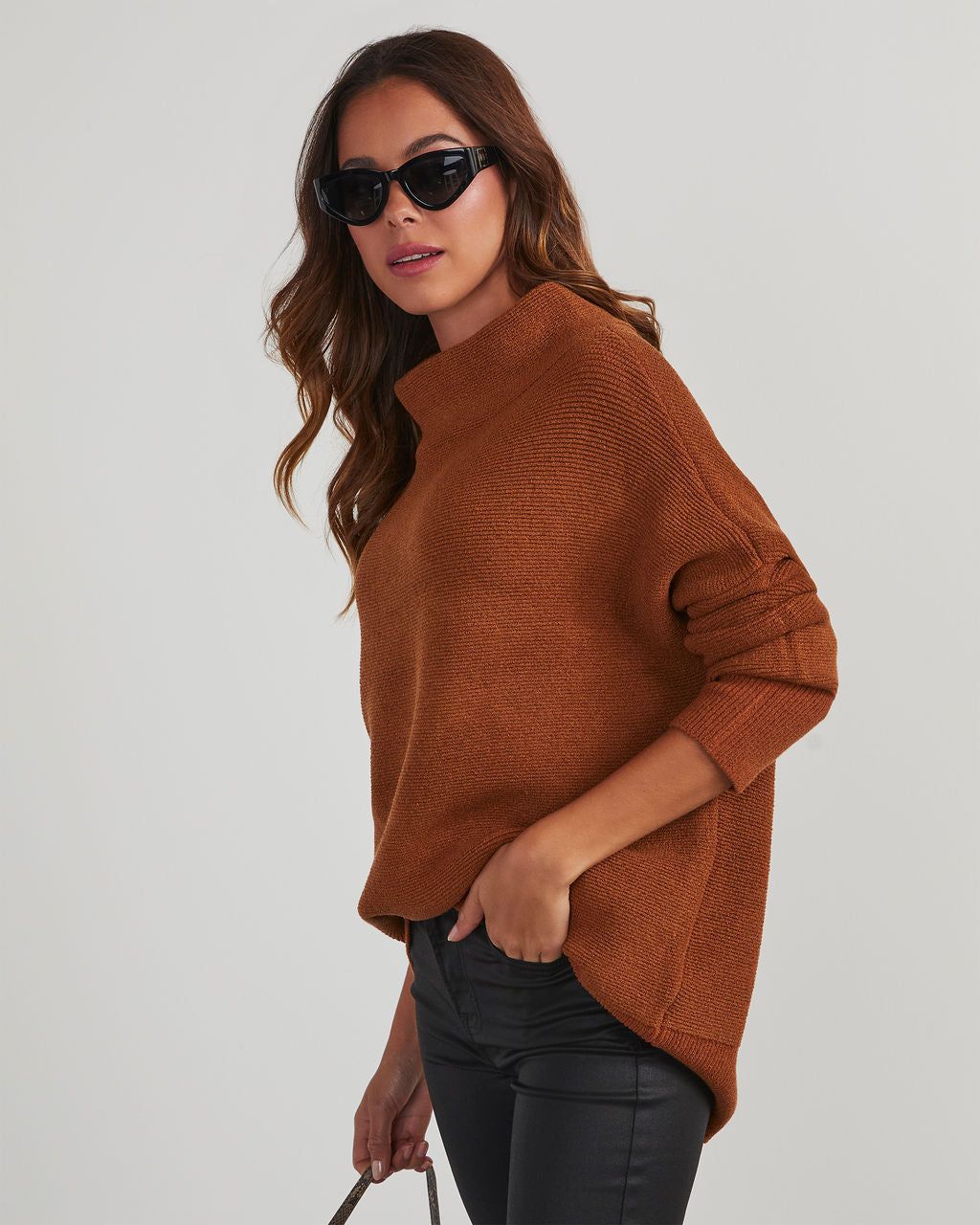 Under The Falling Leaves Knit Mock Neck Sweater - Toffee sold by Vici product image thumbnail 3