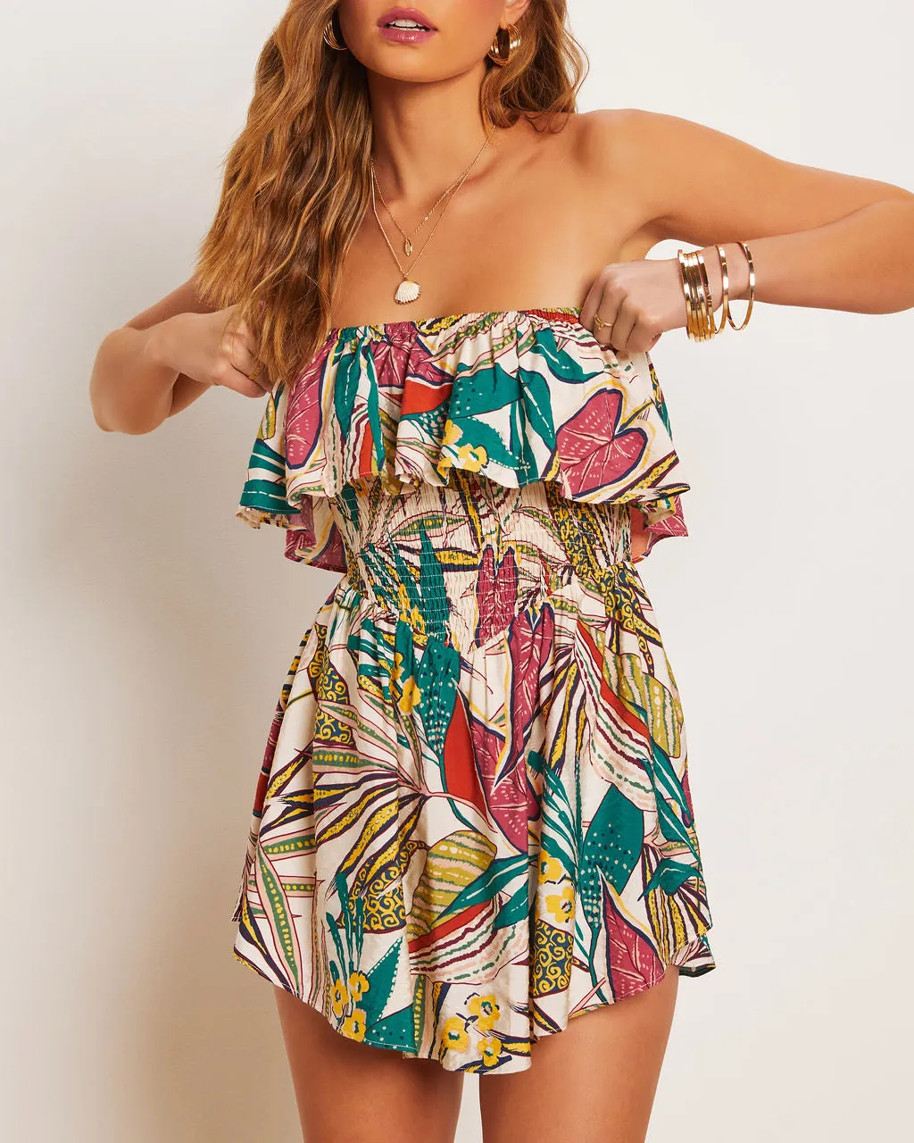 Sherry Tropical Strapless Smocked Romper sold by Vici product image thumbnail 3
