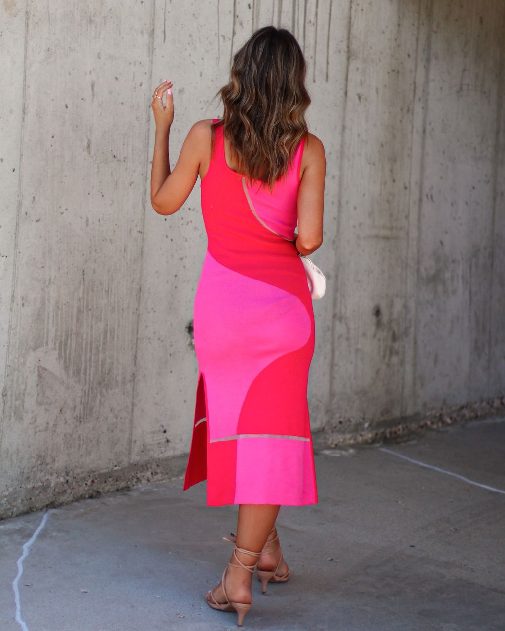 Midtown Knit Slit Midi Dress - Pink/Red - FINAL SALE sold by Vici product image thumbnail 4