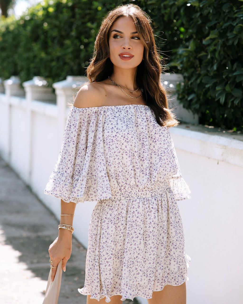 Sayra Floral Off The Shoulder Romper - Cream - FINAL SALE sold by Vici product image thumbnail 5