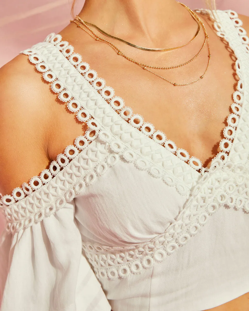 Calista Lace Embroidered Off The Shoulder Crop Top sold by Vici product image thumbnail 2