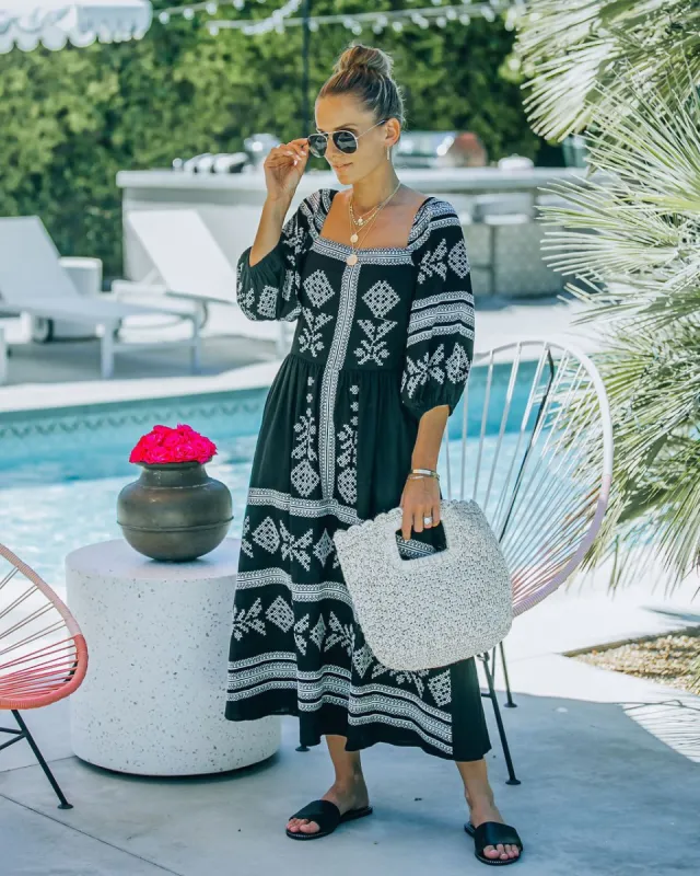 Cordelia Linen Blend Embroidered Midi Dress - Black - FINAL SALE sold by Vici