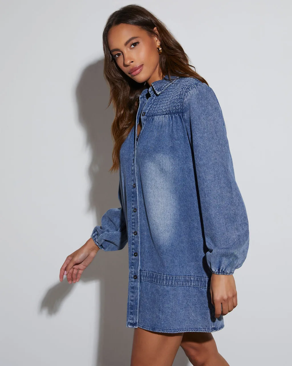 Laney Denim Collared Mini Dress sold by Vici product image thumbnail 4