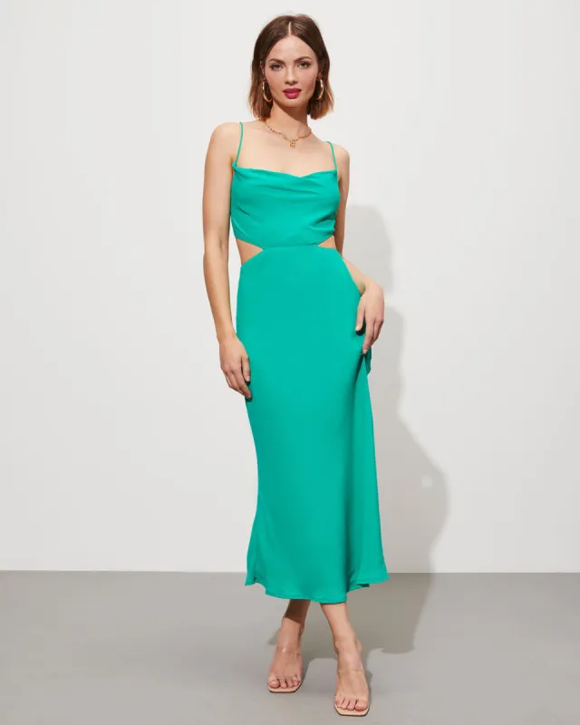 Seraphine Cowl Neck Cutout Midi Dress sold by Vici