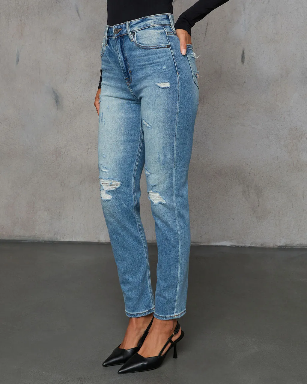 Kravita High Waisted Distressed Mom Jeans sold by Vici product image thumbnail 3