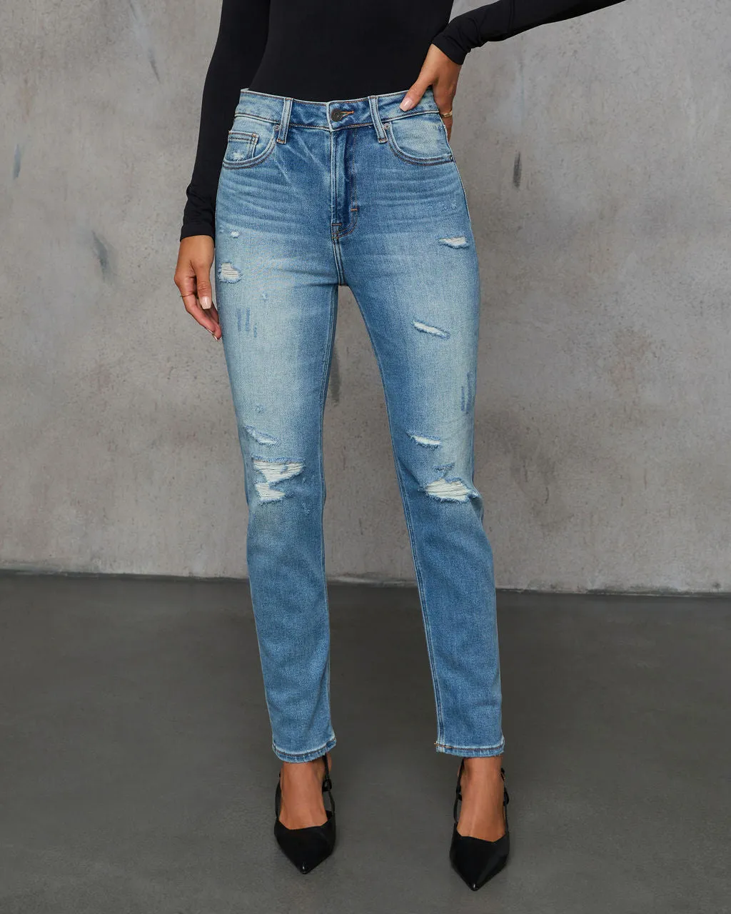 Kravita High Waisted Distressed Mom Jeans sold by Vici product image thumbnail 2