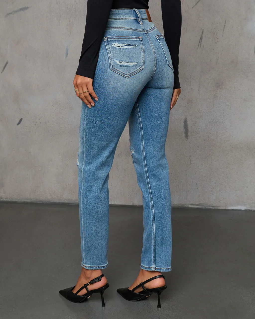 Kravita High Waisted Distressed Mom Jeans sold by Vici product image thumbnail 4