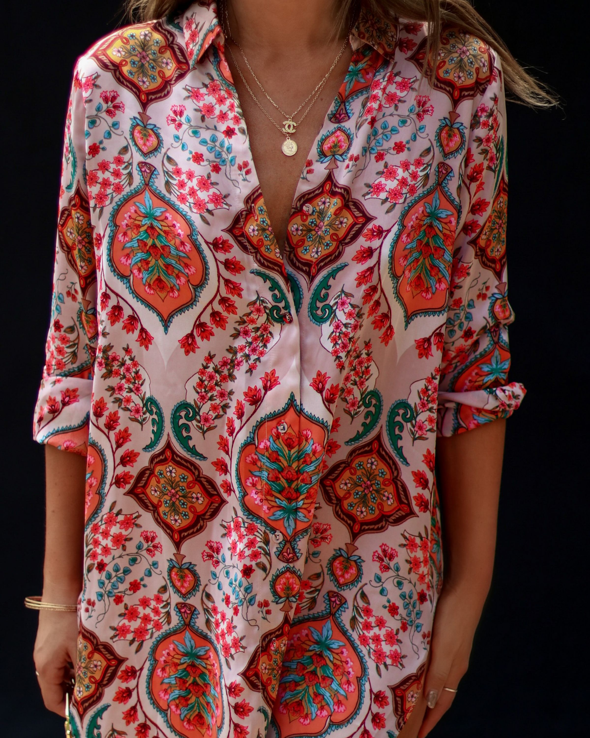 Elsie Satin Oversized Button Down Top - Multi sold by Vici product image thumbnail 5