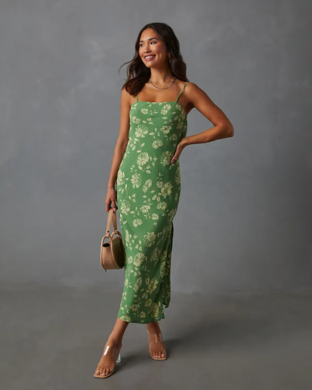 Everly Floral Open Back Slip Midi Dress sold by Vici