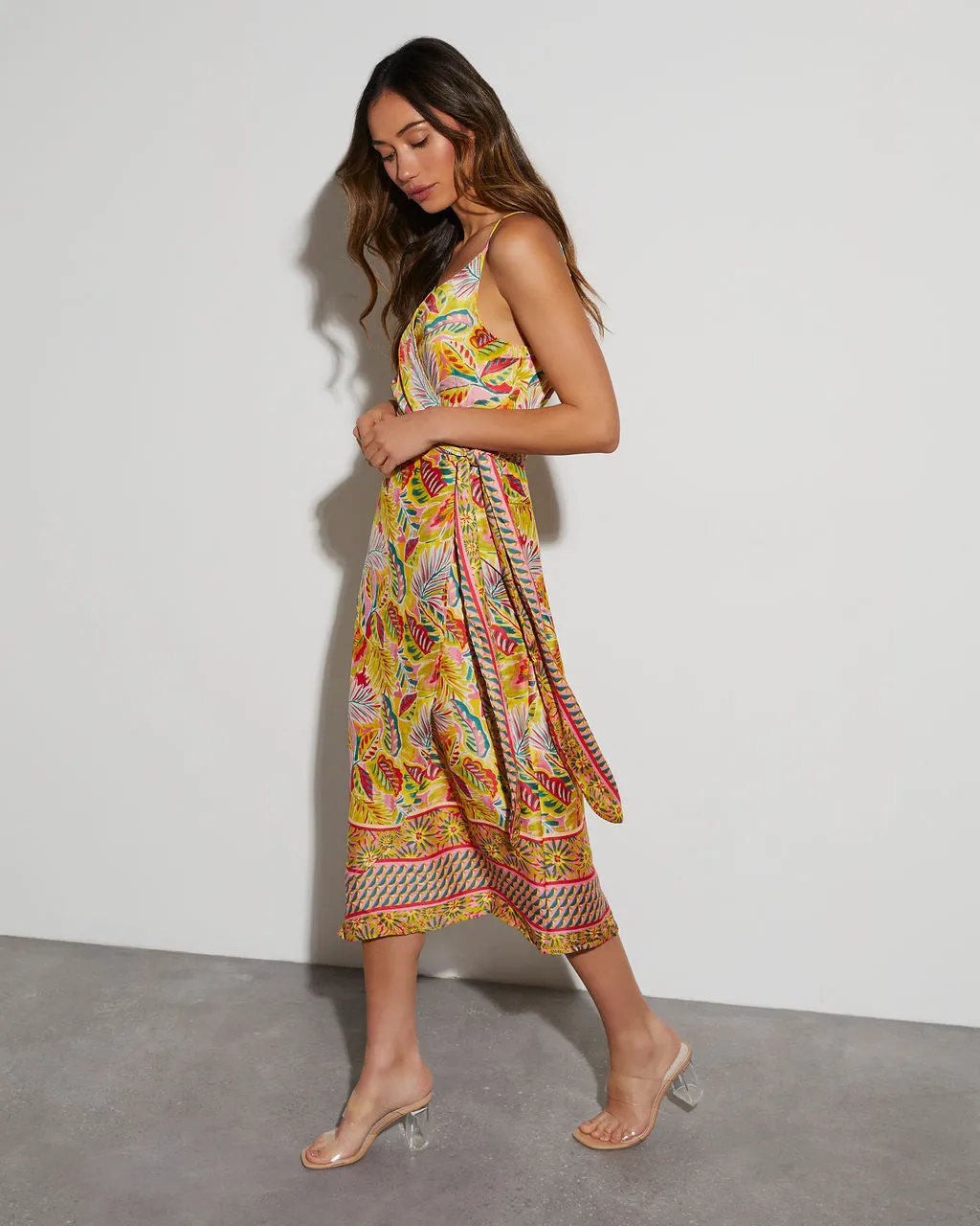 Sofia Tropical Print Wrap Midi Dress sold by Vici product image thumbnail 4