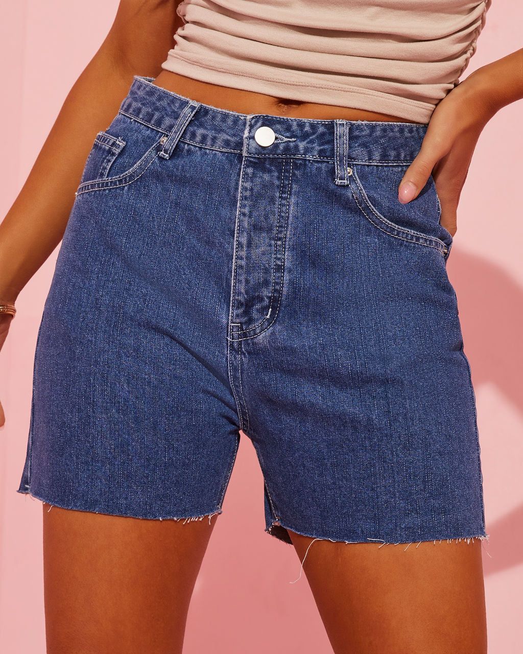 Summer Camp High Rise Denim Shorts - Dark Wash - FINAL SALE sold by Vici product image thumbnail 6
