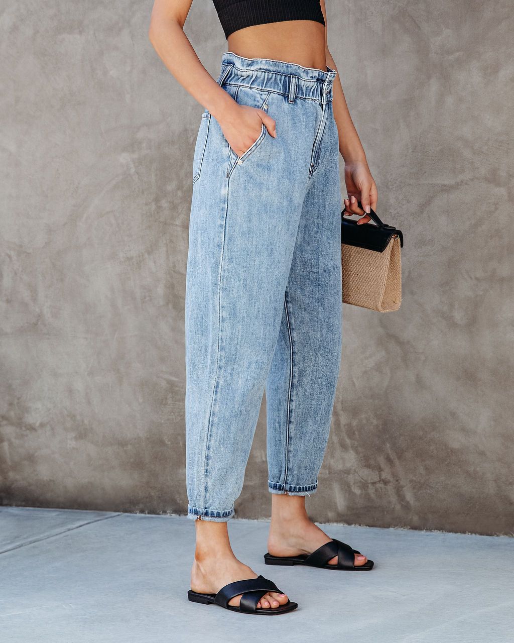 Sonnet Denim Paper Bag Pants - FINAL SALE sold by Vici
