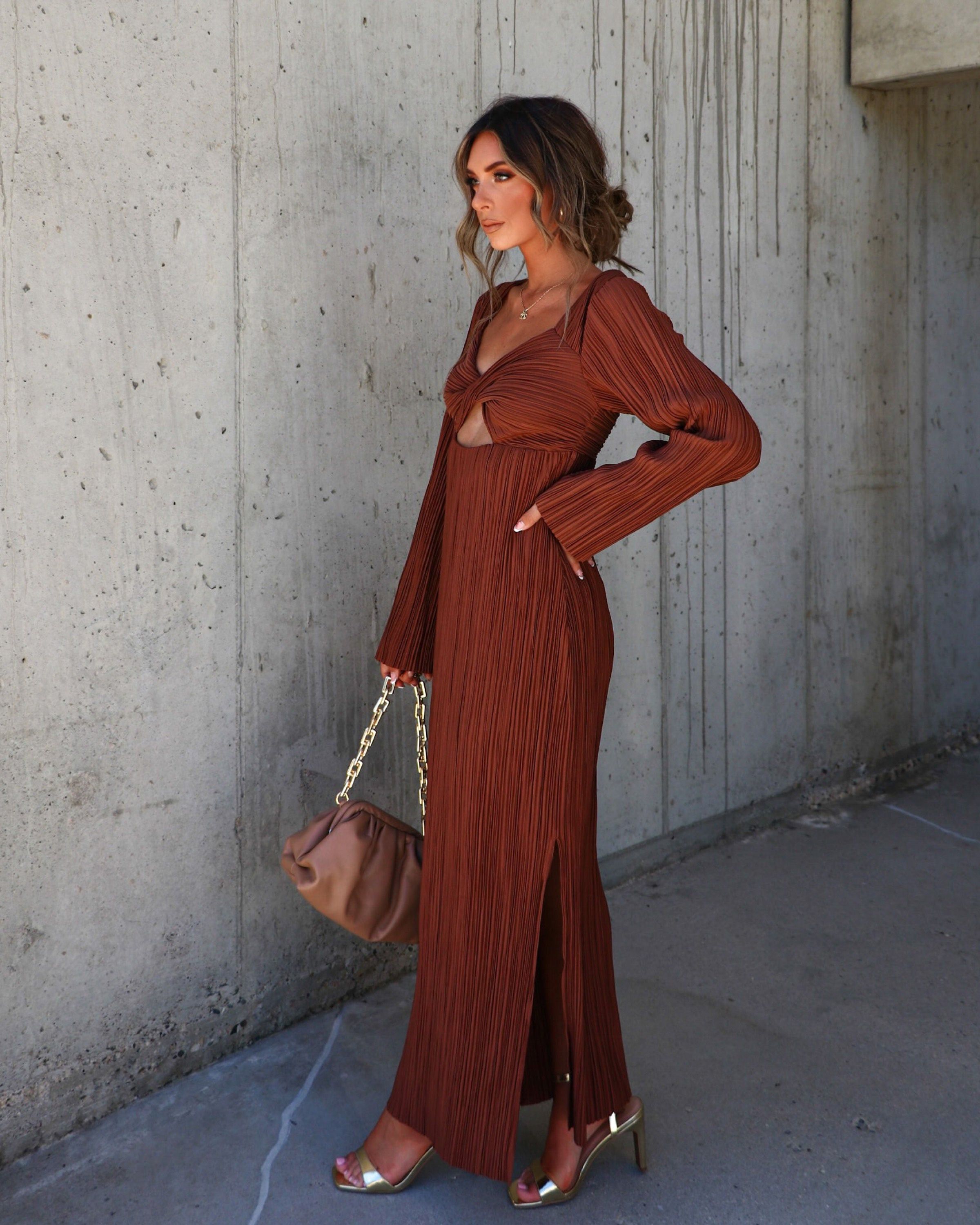 Grand Entrance Plisse Cutout Maxi Dress - Brown sold by Vici product image thumbnail 3