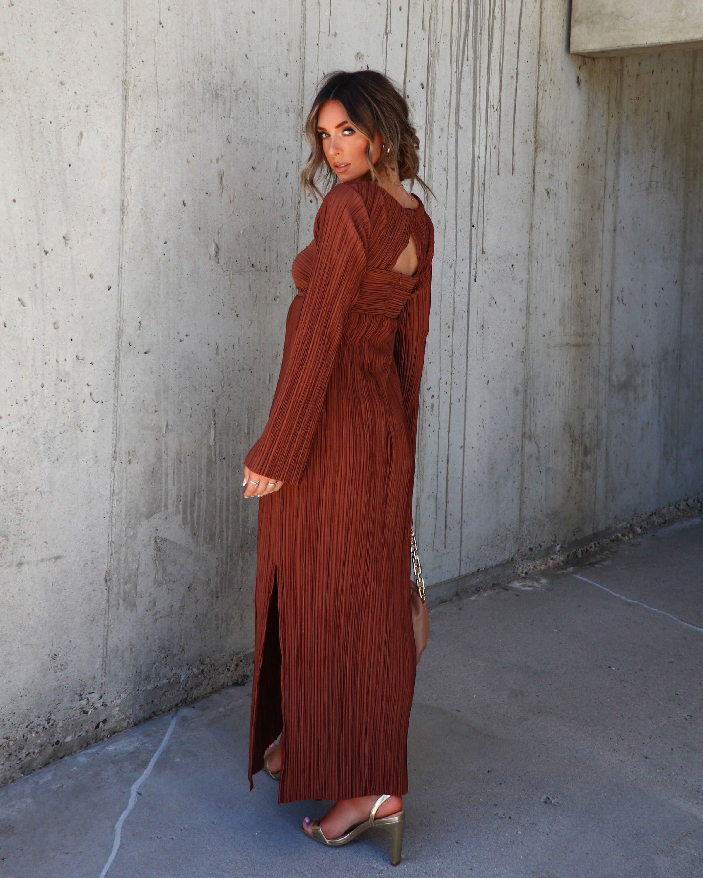 Grand Entrance Plisse Cutout Maxi Dress - Brown sold by Vici product image thumbnail 4
